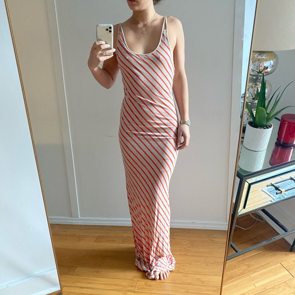 Orange and tan striped maxi dress